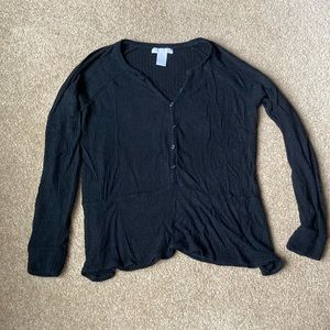 Black button down knit top